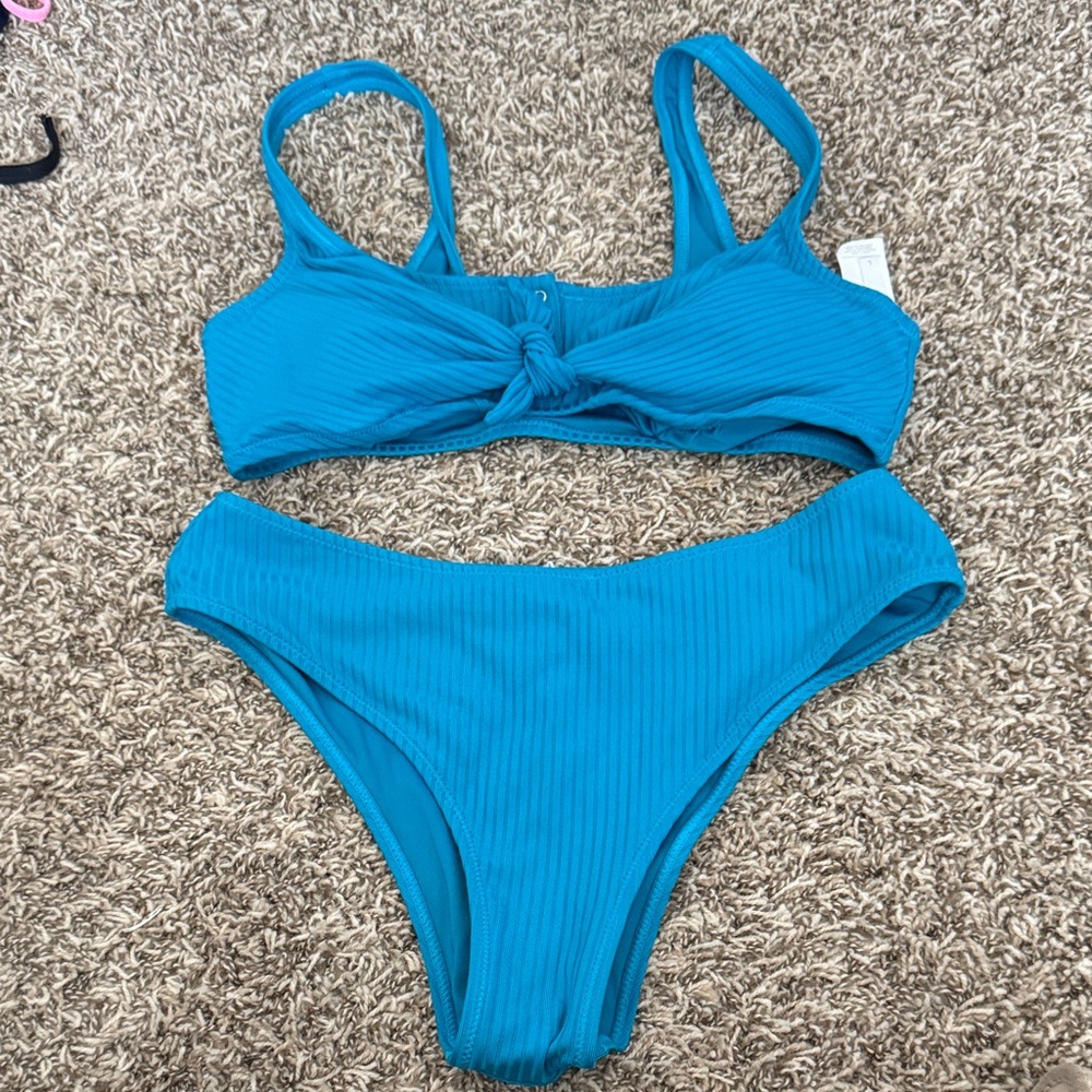 Cupshe Blue Ribbed Bikini Set